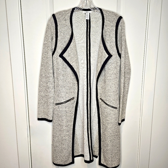 Bar lll Knit Jacket Women's Open Front Black White Dressy Side Slits Size Small - Picture 1 of 6
